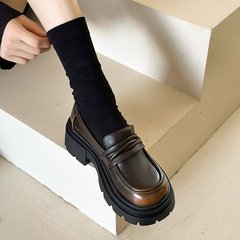 【youshilai】厚底樂福鞋女2024春季新款英倫風一腳蹬小皮鞋jk