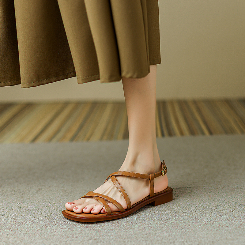 Sandal La Mã quai ngang đế bệt dây nhỏ hở ngón — Màu nâu chi tiết 18