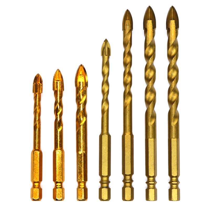 六角柄金色三角钻螺旋十字麻花6 8 10 8 12mm石材瓷砖1/4柄开孔器