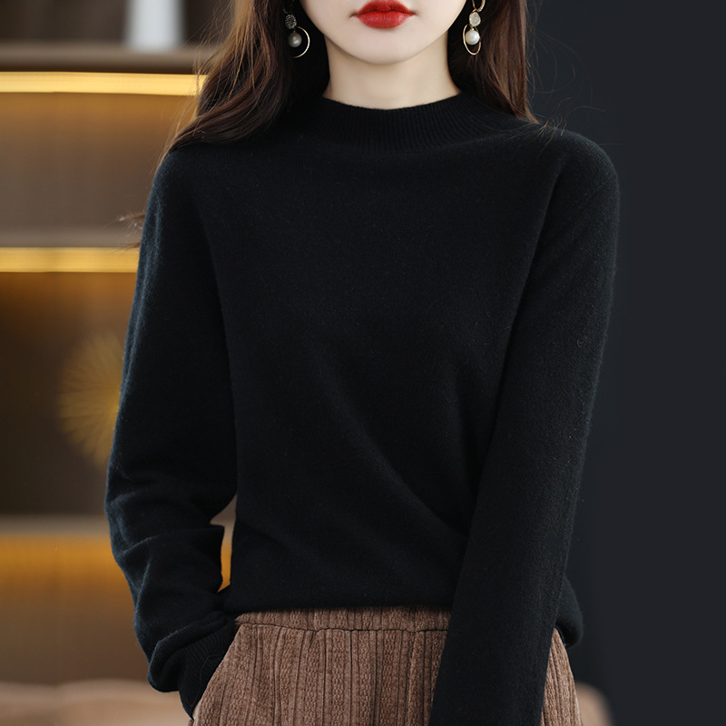 Primavera camisa de fondo popular suéter de las mujeres medio cuello alto suéter de color sólido de moda todo-fósforo entrega de una sola pieza image 10