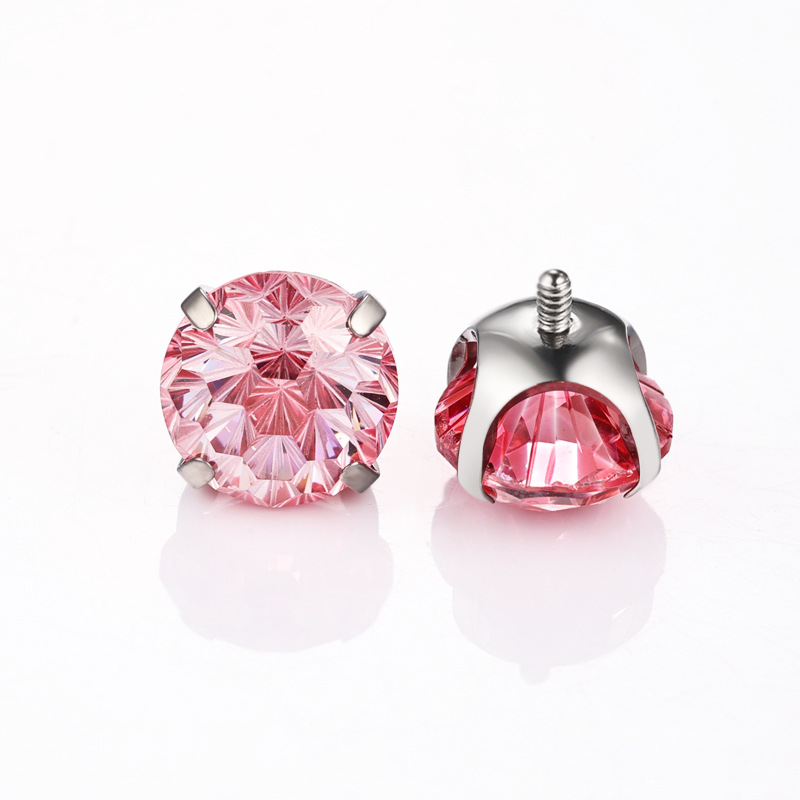 Zesen F136 Titanium Alloy Earring Bowl Bottom Gradient Fireworks Cut Round Bottom Heart Fireworks Zirconium G23 Titanium Earring Nail detail image 13