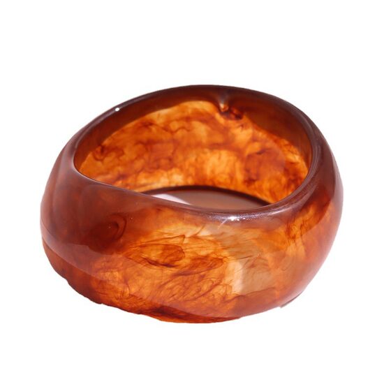 2024 New European and American Resin Oval Wide Edition Geometric Curved Resin Smudged Brown Bracelet European and American Style Bracelet for Women