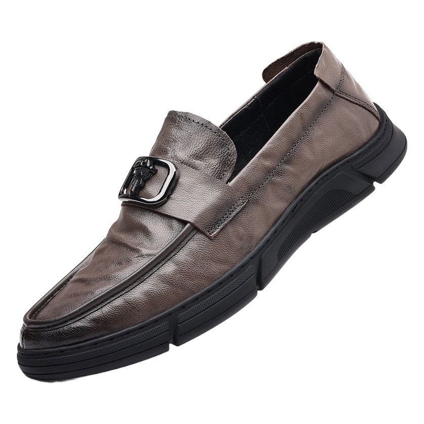 Primavera primera capa de piel de oveja zapatos de cuero casuales de los hombres zapatos de cuero genuino de los hombres de mediana edad papá zapatos de los hombres zapatos de guisantes retro moda