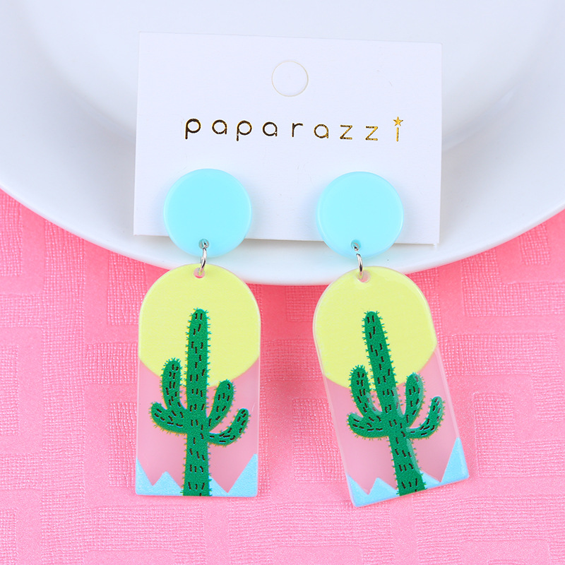 Valentine'S Day Festival Cactus, Stripe, Heart Shape Pattern Women'S Gender Patchwork Design 1 Pair Fashion Cactus Stripe Heart Shape Patchwork Arylic Drop Earrings