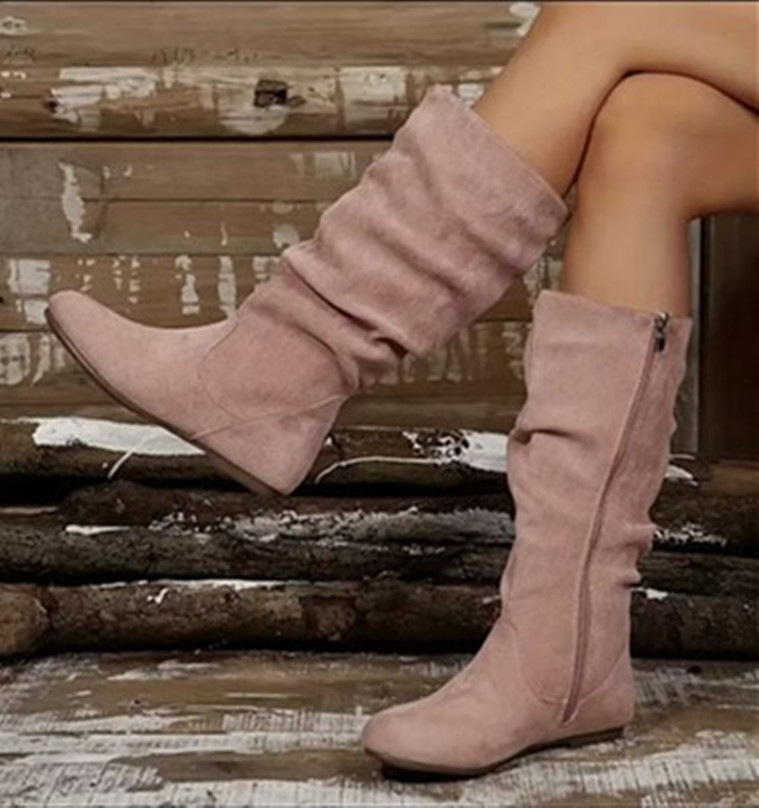 Dames slouch laarzen van suède western stijl met ritssluiting_voghion.com