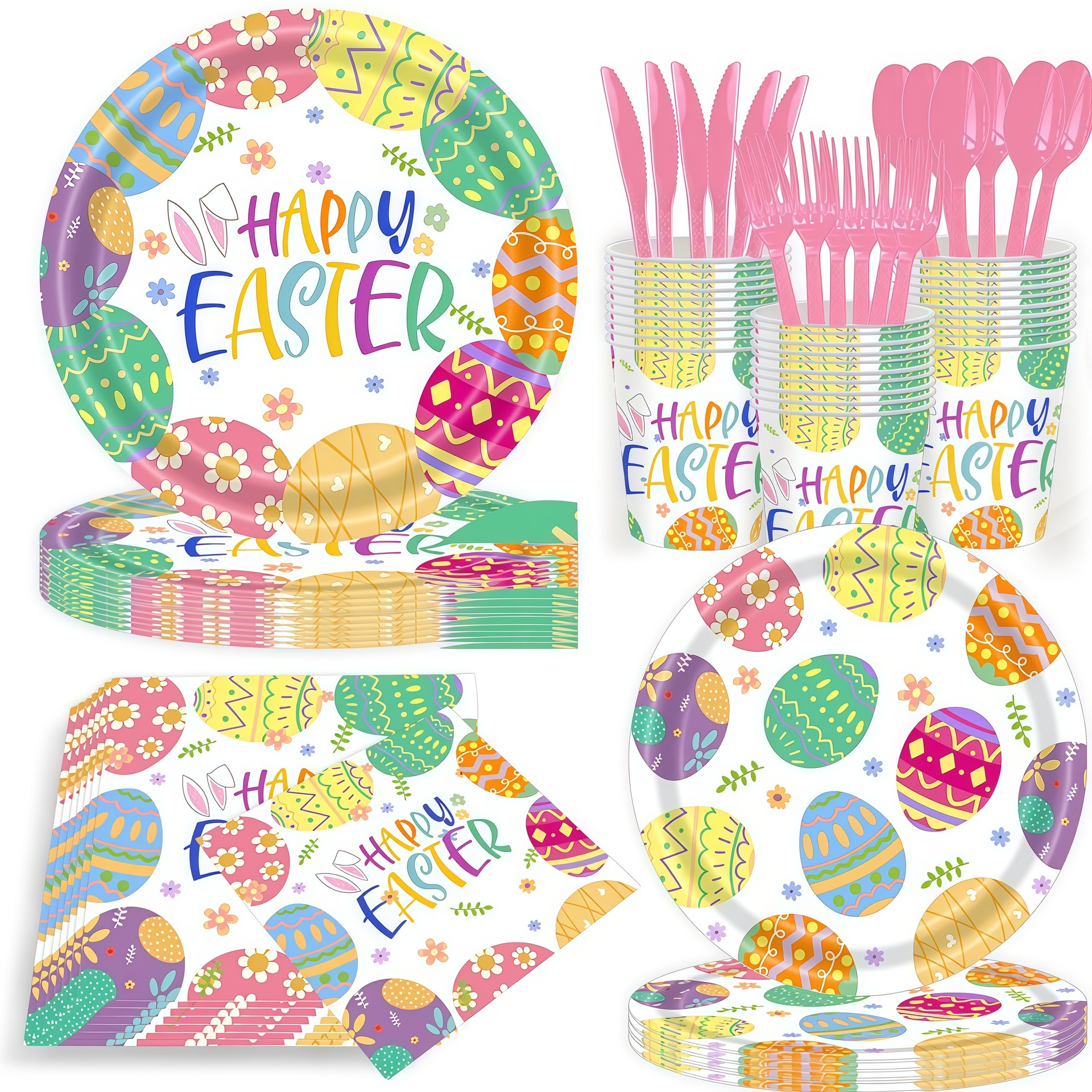 Cartoon Easter Party Tableware Set Children's Festival Rabbit Egg Decoration Disposable Paper Plate Tissue Paper Cup