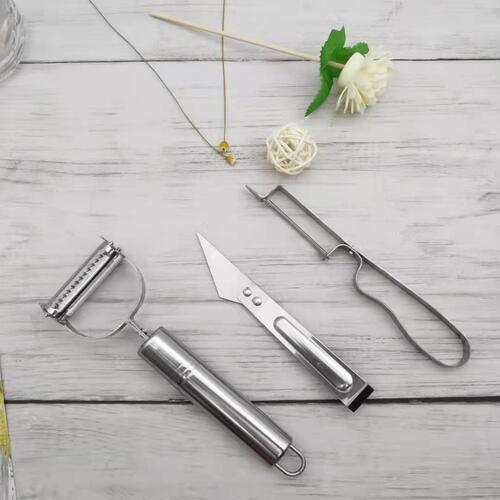 Three-piece set of stainless steel paring knives, potato peeler, three-in-one fruit grater, vegetable grater, multifunctional melon grater