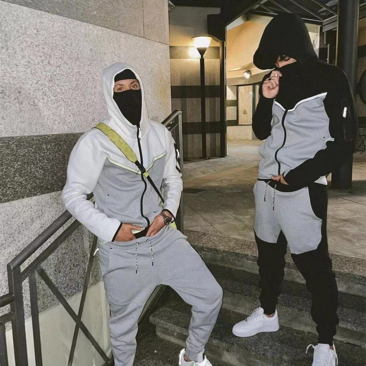 Guochao hombre tejido de color de bolsillo de goma transpirable nuevo ocio pie de banda pantalones de entrenamiento de carreras pantalones deportivos