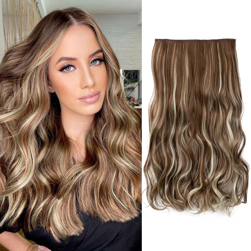 Cross-Border European and American Style Hair Extensions, One-Piece Five-Card Natural Invisible High-Temperature Fiber Women's Wig, Long Curly Hair Extensions