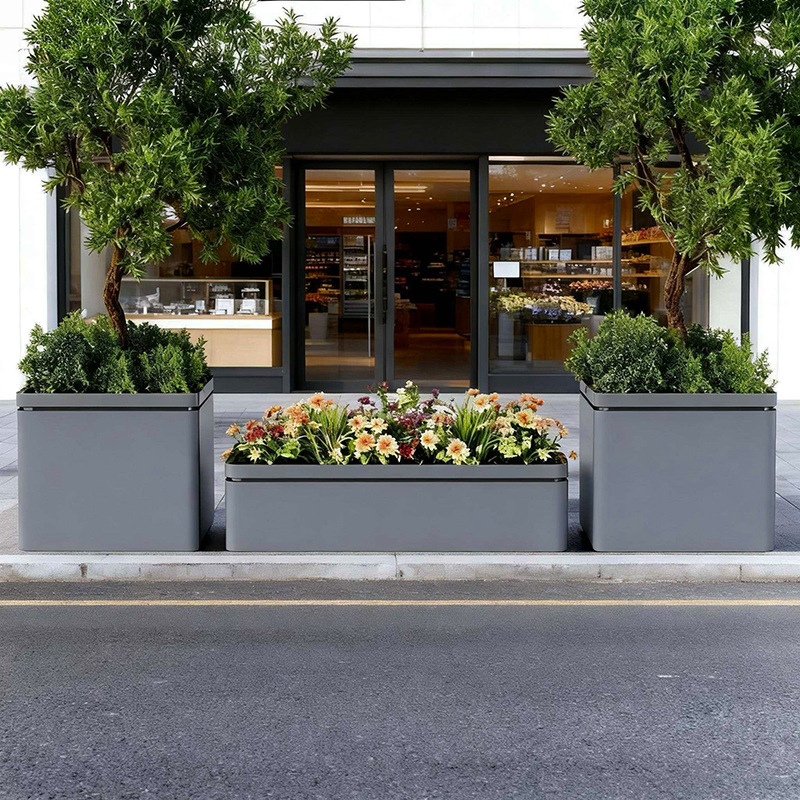 屋外ステンレス鋼フラワーボックスバルコニー植栽ボックス広場商業街長方形花壇鉄製完成品フラワーチャンネル
