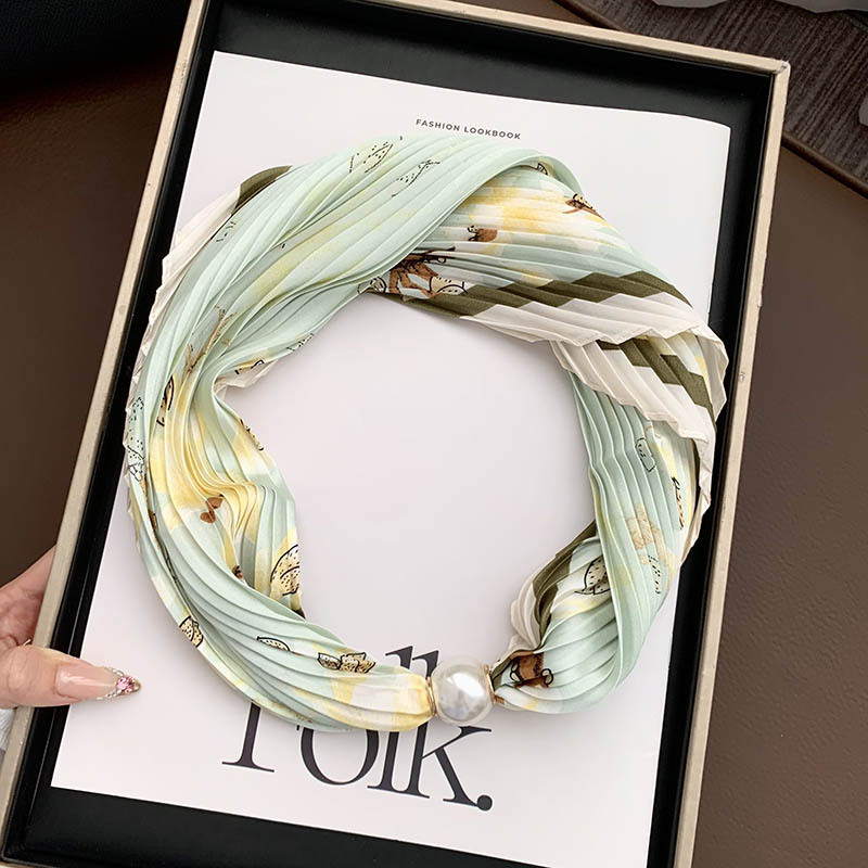 Hebilla de succión magnética collar de perlas bufanda de seda larga y estrecha bufanda de cuello femenino con camisa bufanda fina bufanda de seda plisada bufanda