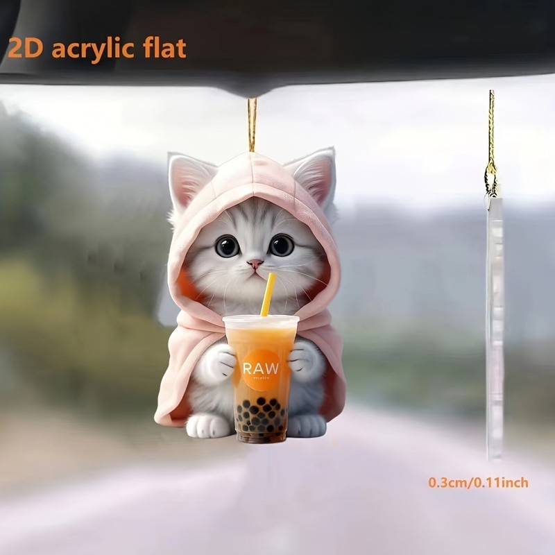 国境を越えた新型アクリル平面ピンクのガーディアン茶猫自動車装飾ストラップ|undefined