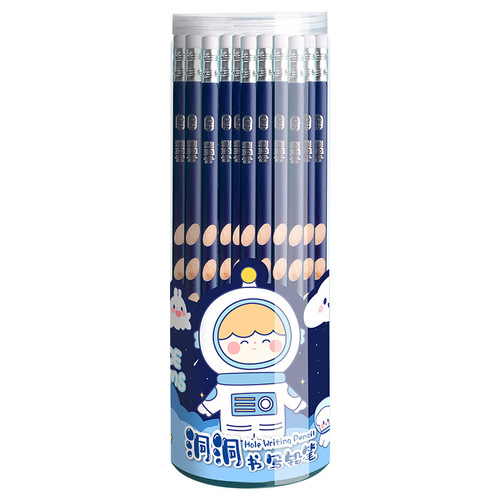 Primary school students cartoon hole pencil 2b kindergarten children non-toxic sketch black charcoal pen hb rubber head barrel pen