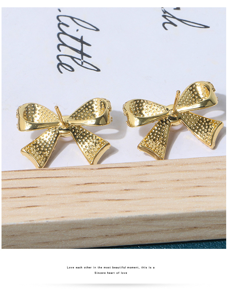 14K注金滴油蝴蝶结淡水珍珠耳钉