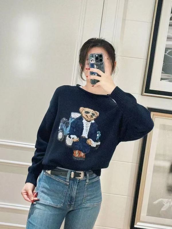 24 冬の女性のクマのセーター刺繍クマ織り花の絵ニットプルオーバーカジュアルで多用途|undefined