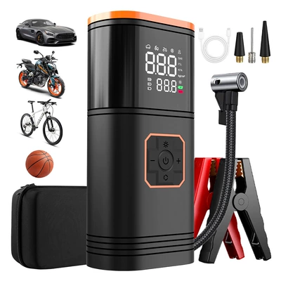 Cross-border electric air pump, car-mounted air pump, rechargeable digital display wireless tire inflator, car emergency starting power supply (Other Automotive Safety Supplies) - black-emergency-starter-inflator