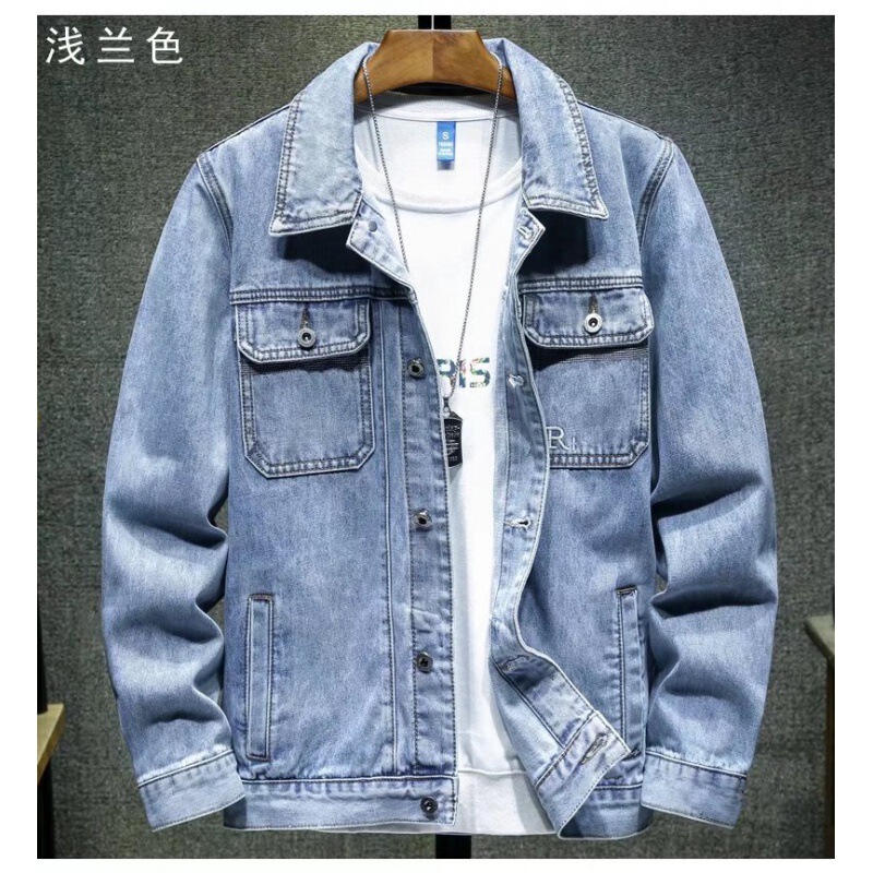 Loose Denim Jacket Men's 2022 New Spring and Autumn Casual Blue Workwear Korean Fashionable All-match plus size Jacket