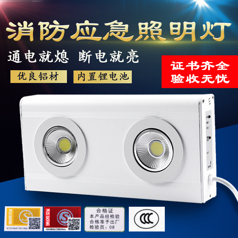 New national standard emergency LED high-brightness double-headed COB flat spotlight, backup emergency lighting for safety exits during power outages.