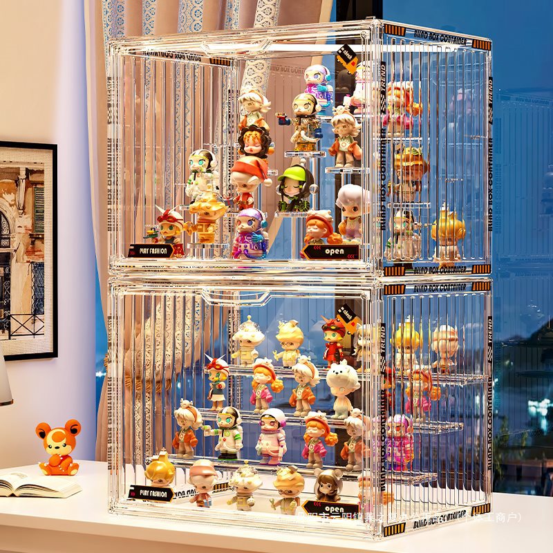 盲盒收纳展示架透明防尘手办收纳盒玩偶labubu泡泡玛特模型展示柜