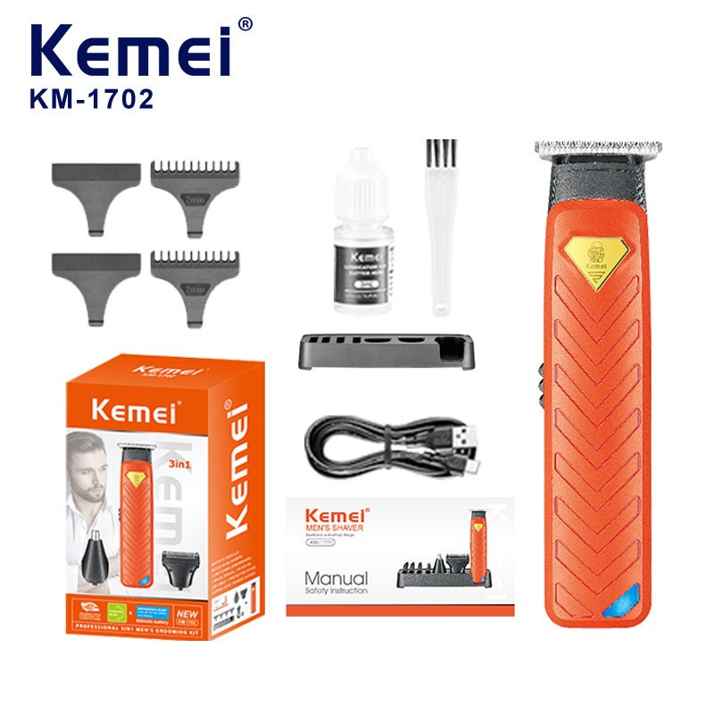 Cortadora de pelo eléctrica multifuncional Kemei KM-1702, recortadora de pelo eléctrica tres en uno, afeitadora, recortadora de vello nasal, juego de recortadoras, venta al por mayor