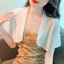 实拍防晒开衫女夏季新款百搭短袖雪纺披肩外套大码配裙子坎肩外搭