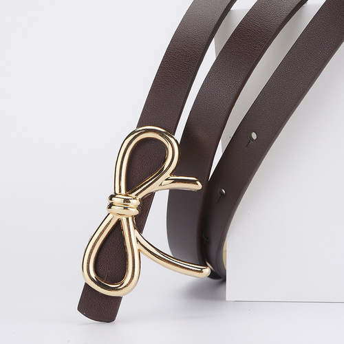 New bow-knot decorated PU leather high-end thin belt clothing matching to wear high-end women's slim belt