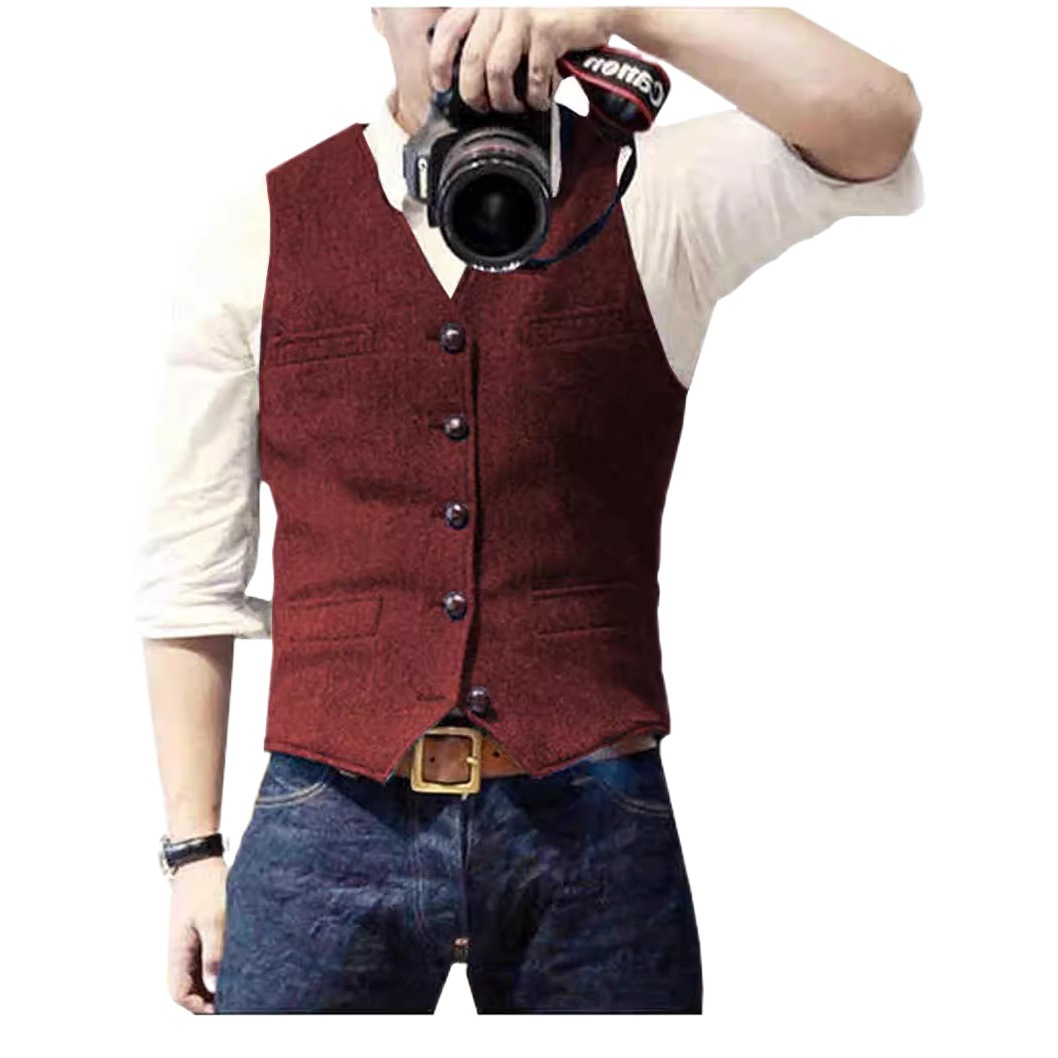 Men's Vest Amazon Blast Herringbone Vest Light Business Casual British Style Vest Vest Factory in stock