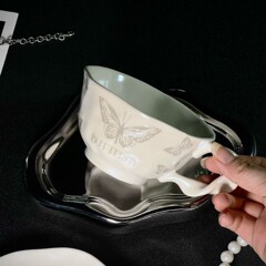 2025新款复古高颜值香奈奈扭把咖啡杯碟家用咖啡杯创意乔迁伴手礼