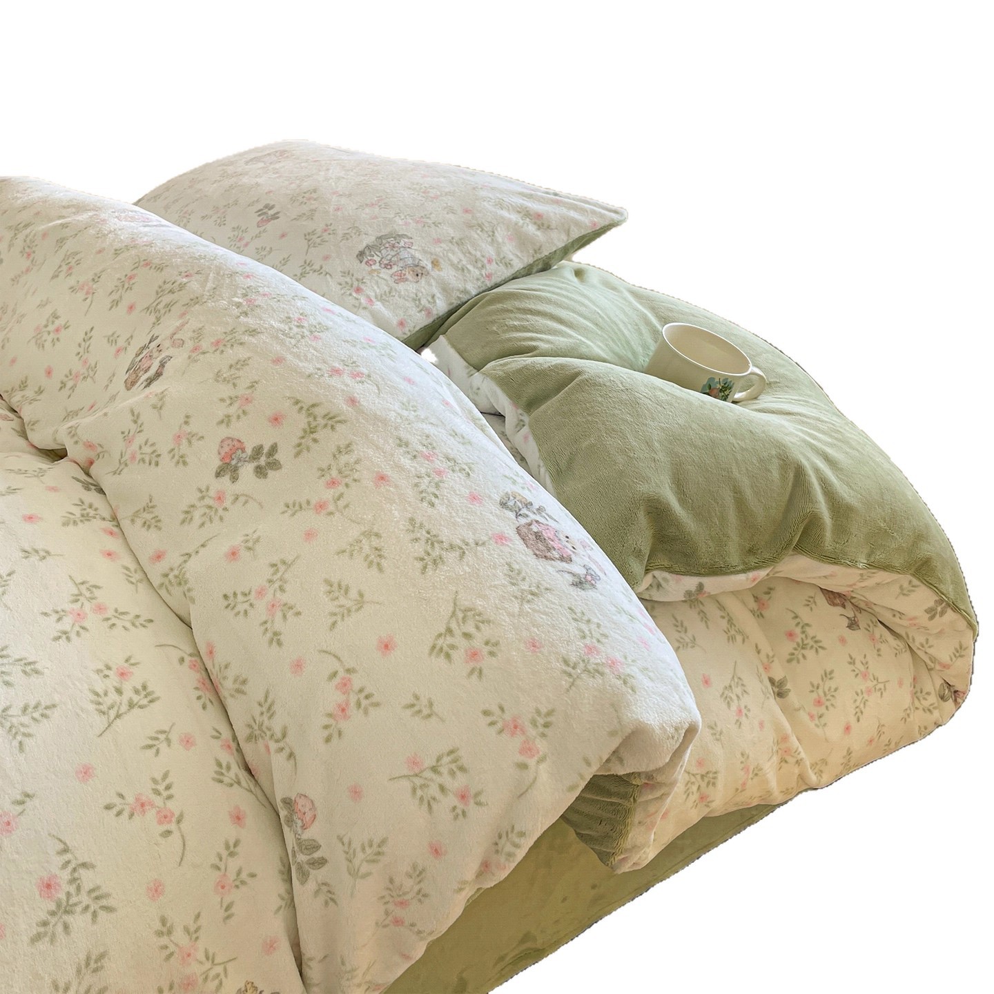 Invierno leche de seda gruesa cama de cuatro piezas pequeña seda de coral fresca gruesa sábanas cálidas cubierta de colcha de tres piezas 3