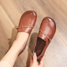 妈妈鞋真皮春秋款中老年软底单鞋防滑牛筋底老人鞋平底一脚蹬女鞋