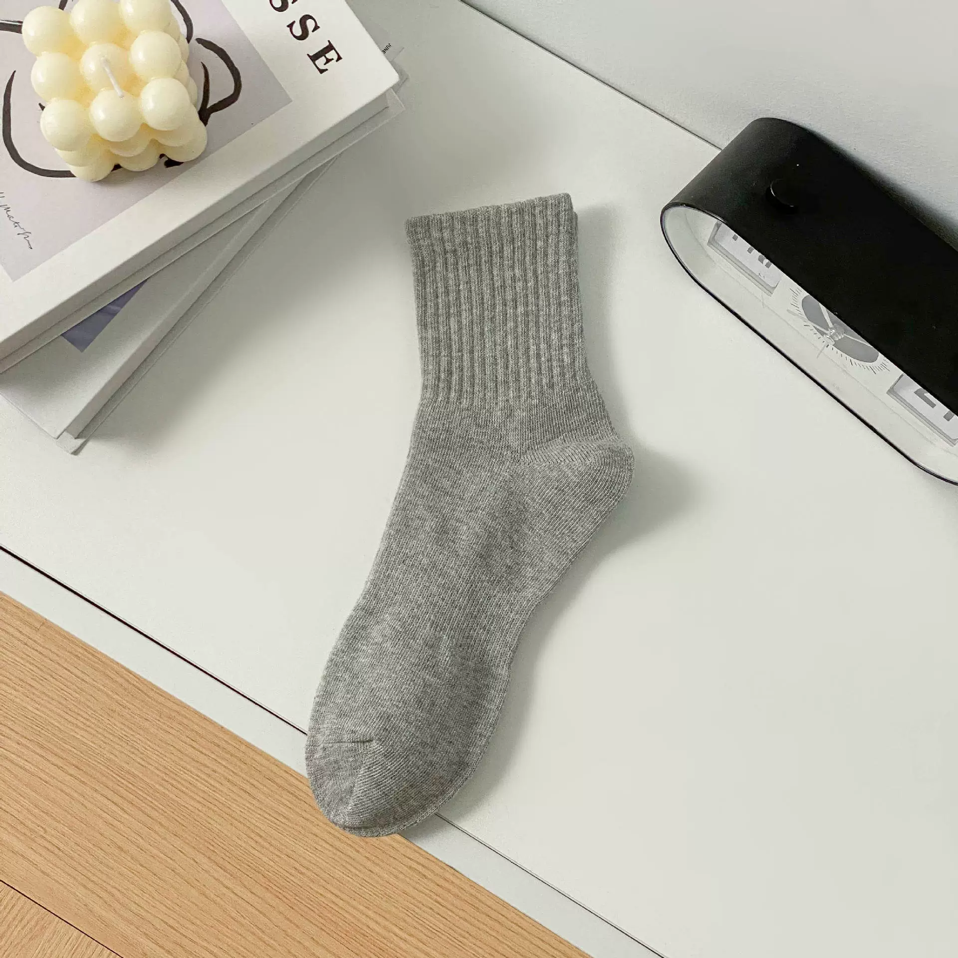 Solid summer cotton knee socks, mid-length, absorbs sweat and smell