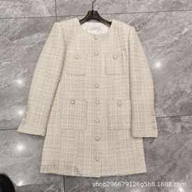 法式气质小香风连衣裙女秋季新款御姐收腰修身长袖开衫包臀短裙子