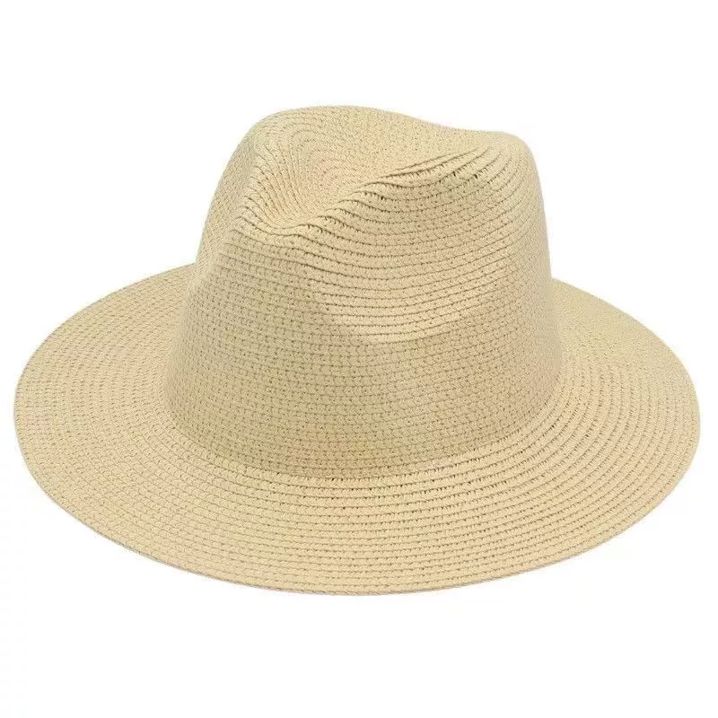 [跨境热卖纯色女士草帽巴拿马礼帽爵士帽沙滩防晒遮阳帽Wish Hats]
