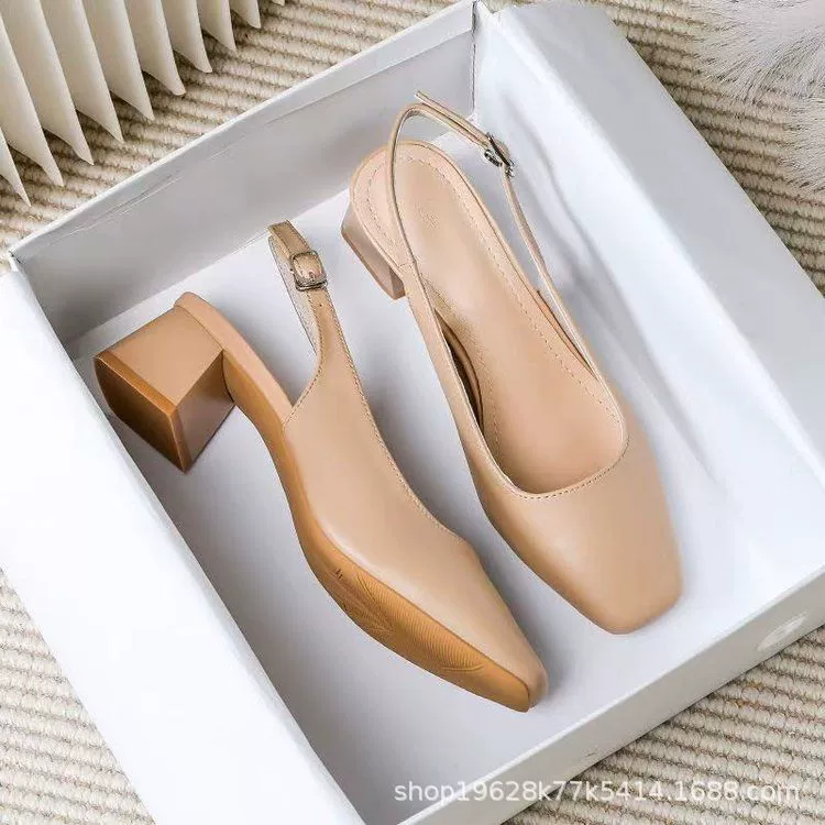 Женские босоножки с открытой спинкой, лето 2025, новый корейский стиль, средний каблук, для улицы, массивный каблук, туфли-лодочки на высоком каблуке.