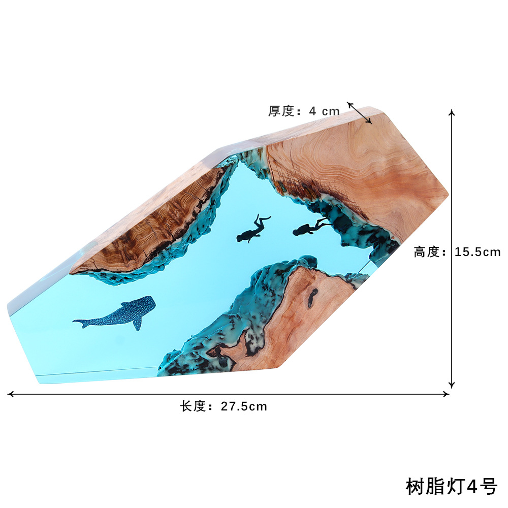 Ocean Whale Diver Shipwreck Desktop Art Ornament Solid Wood Resin Night Light Gift Lighting Led Led Lamp