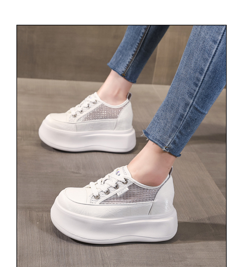 Giày sneaker nữ đế dày tăng chiều cao, kiểu dáng trắng cơ bản phối hợp mọi trang phục — màu trắng chi tiết 10