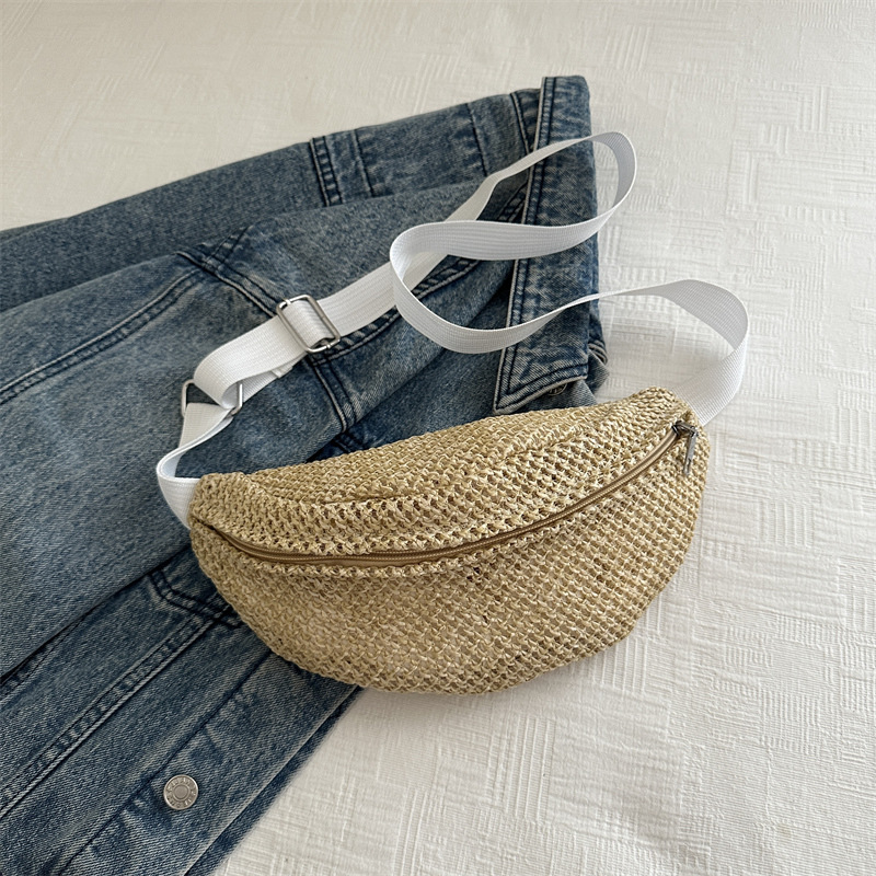 Bolsa de vacaciones de playa de tejido para mujeres 2024 nuevo hombro ocio de verano versátil bolsa de pecho de paja para chicas de playa