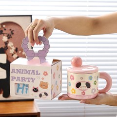 可爱毛线球马克杯高颜值女生陶瓷杯带盖伴手礼早餐牛奶杯带盖水杯