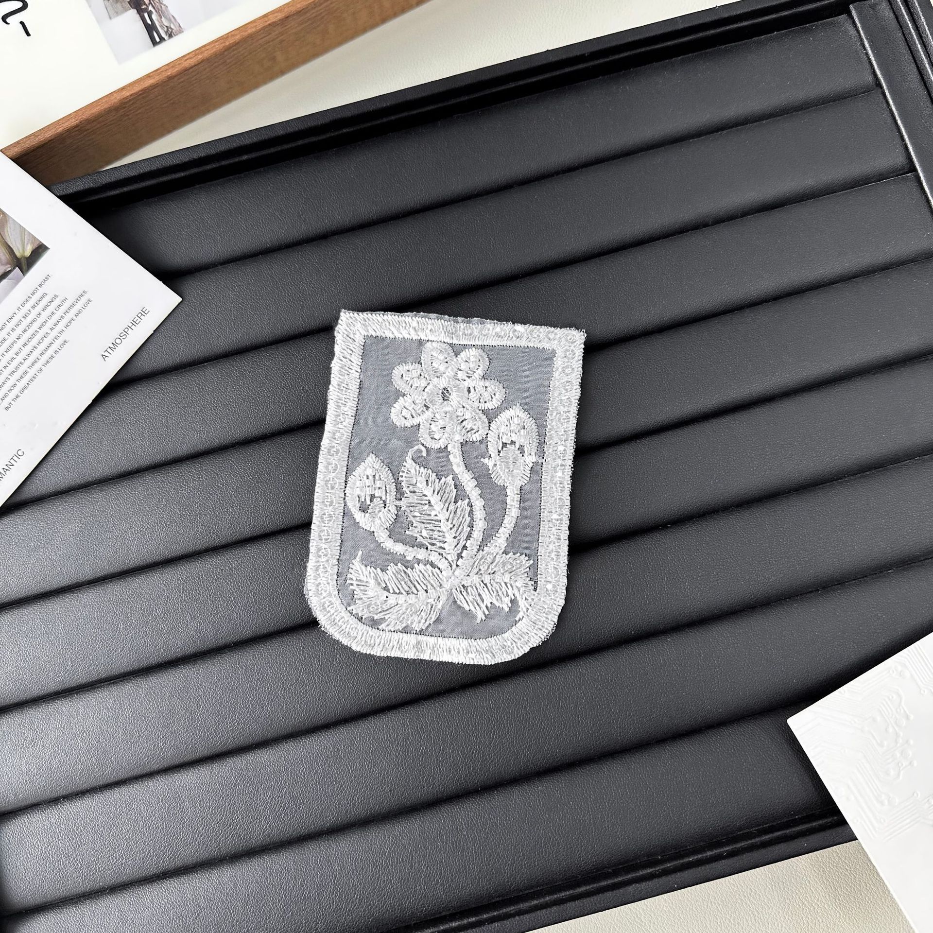 韩系手工白色花卉蕾丝刺绣章服装外套衬衫牛仔裤假口袋装饰布片