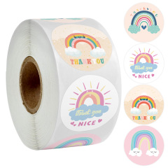 500 sheets/rolls cute cartoon rainbow thank you stickers gift seal self-adhesive labels pink office supplies
