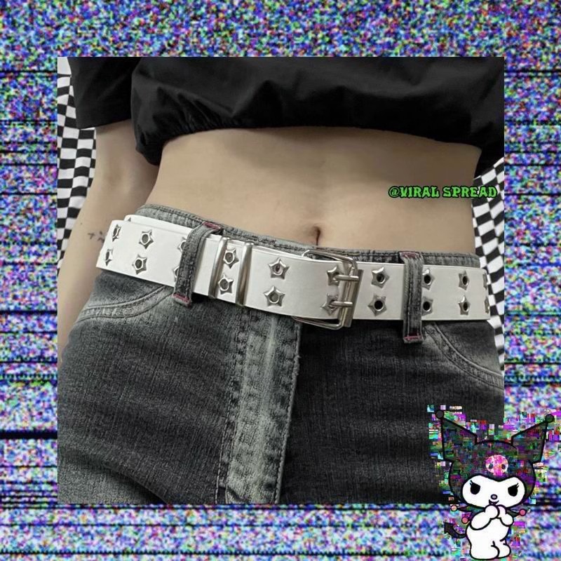 벨트 여성용 y2k 펑크 소녀 밀레니얼 스타 중공 리벳 더블 브레스트 벨트 핫 걸 하위 문화 액세서리