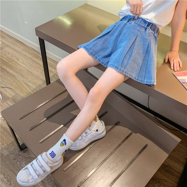 女童裝夏季網紅牛仔短褲百褶裙中大童兒童寬鬆熱褲女孩休閒裙褲子