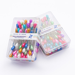 Manufacturer of 100 pieces of colorful plastic boxed pear-shaped beaded needles for clothing vertical cutting pearlescent needles sewing positioning pins