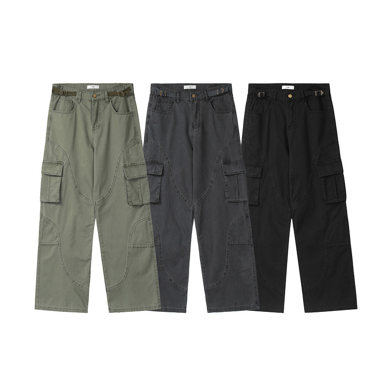 Men's Clothing high street water ins same style overalls loose heavy design sense multi pocket straight wide leg pants jeans_voghion.com