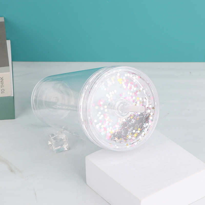 Taza de agua de bricolaje creativa, taza de paja de aislamiento térmico de doble capa, tapa de doble capa, se puede agregar brillo, taza para beber personalizada, fábrica al por mayor