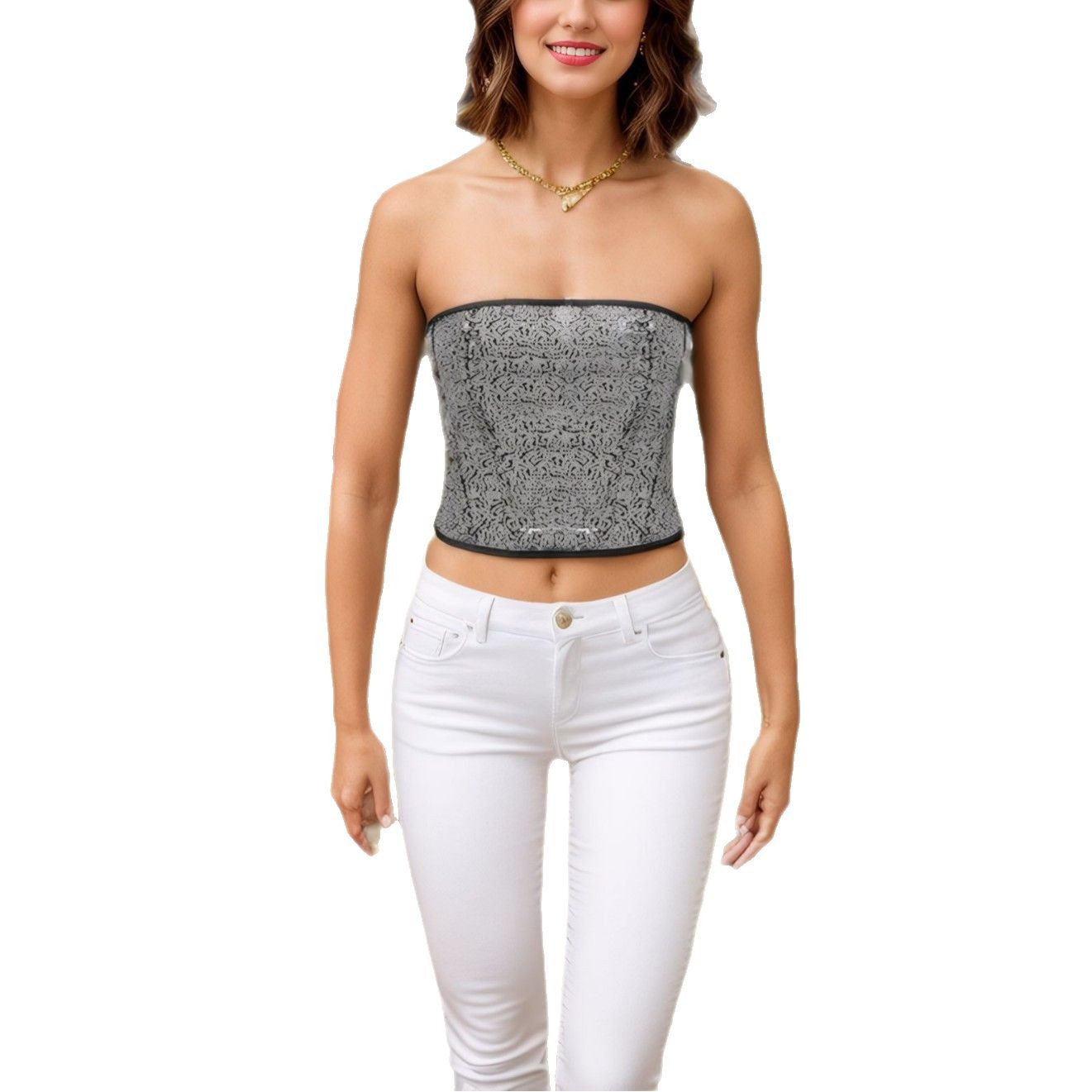 Europa y Estados Unidos plata esquinilla decoración de dama sin cinturón de hombro plástico chaqueta Amazon suministro de comercio electrónico transfronterizo