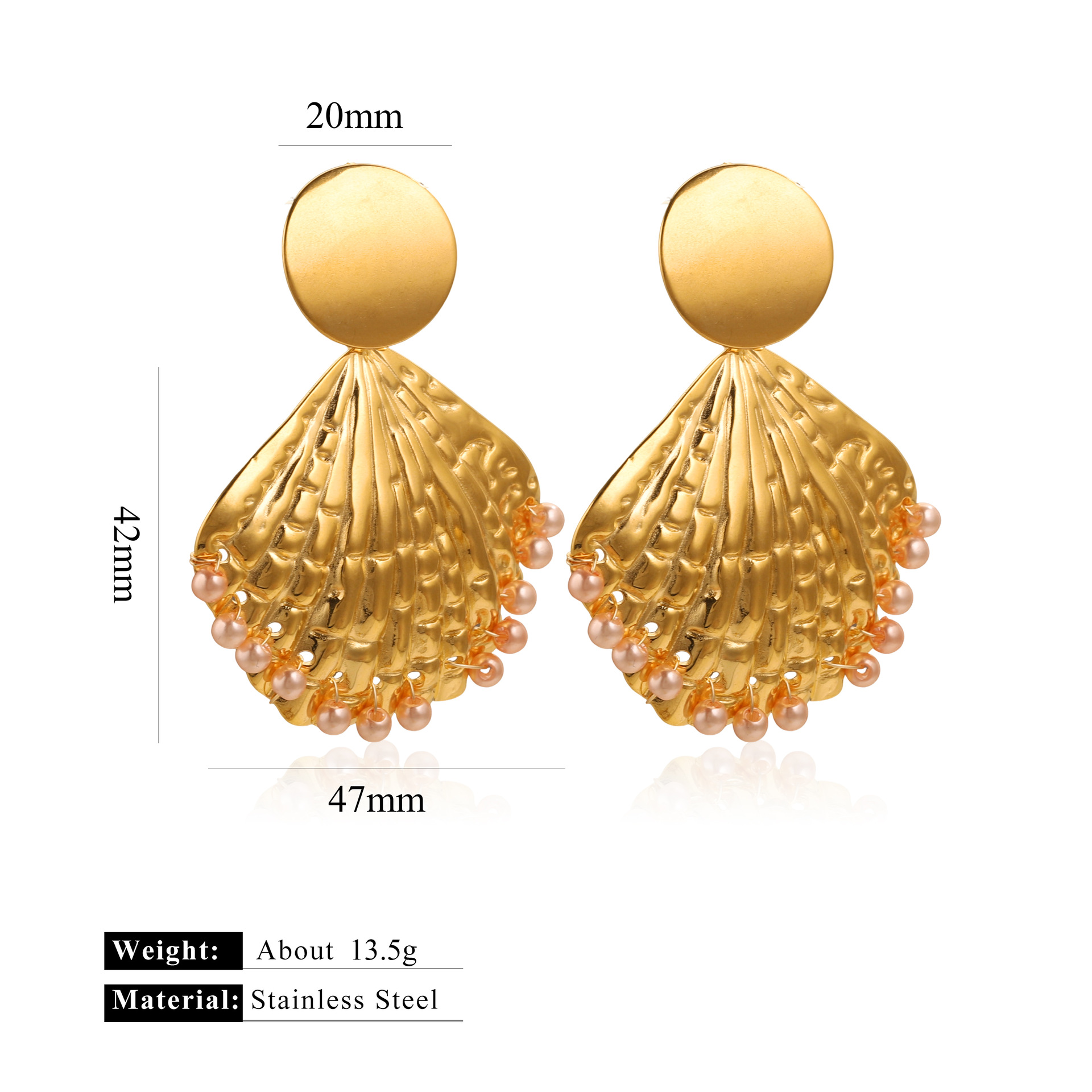 Women's Gender 1 Pair Elegant Exaggerated Shell Plating 304 Stainless Steel Drop Earrings
