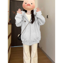 【原版毛呢面料】韩系加厚连帽毛呢子大衣女冬季贵气蓝色卫衣外套