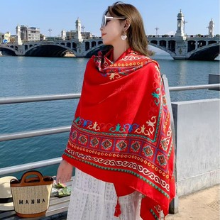Ethnic Style Shawl Women's Summer Xinjiang Travel Wear Qinghai Lake Photo Sunscreen Desert Scarf Large Cloak