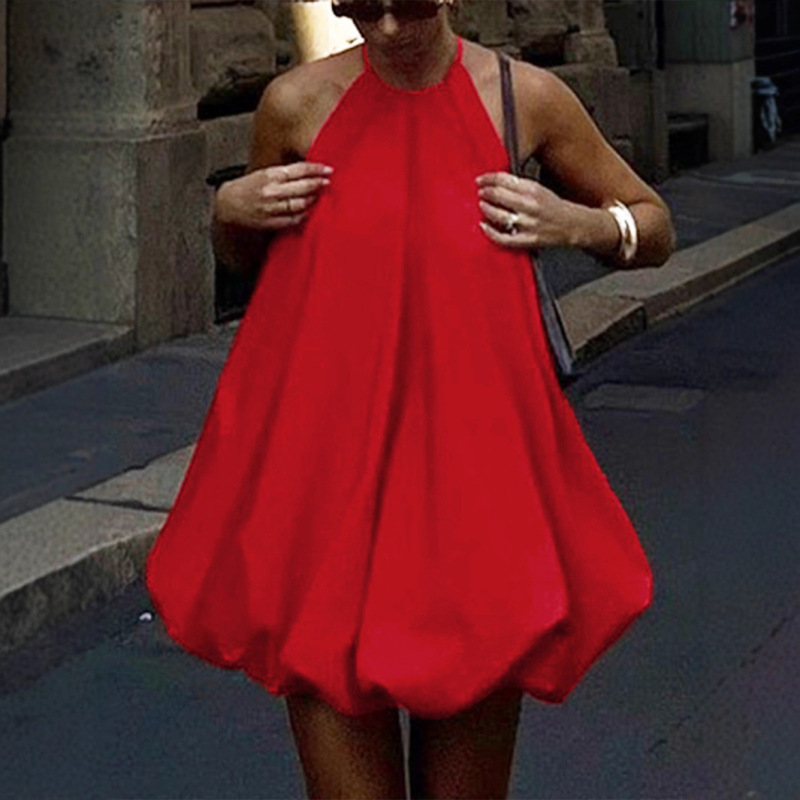 2026 New Cross-Border European and American Women's Clothing Amazon Temu Hot-Selling Solid Color Floral Halter Loose Dress